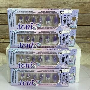Ioni Purple Nail Tips with Bow & Gem Accents